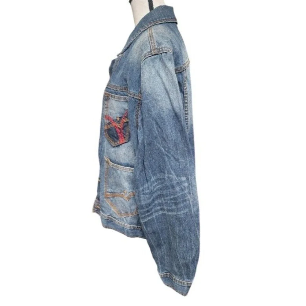 Rocawear Vintage Denim Jacket Size 40 Y2K Trucker Distressed Streetwear